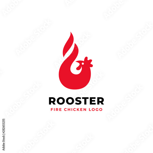 Fire rooster logo design flame chicken vector illustration
