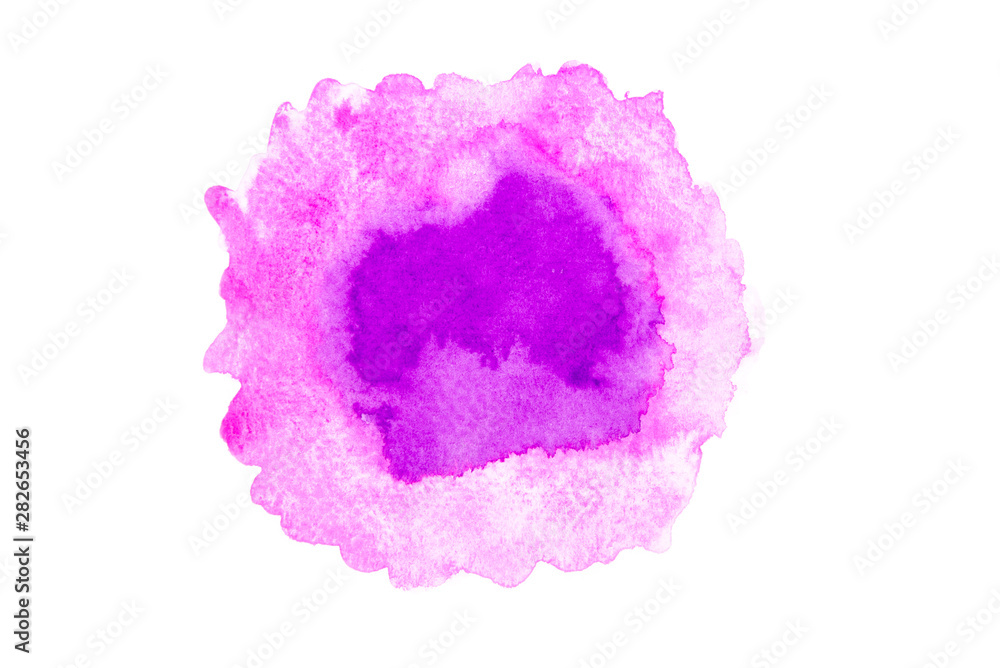 Mixed Pink and Violet watercolor stain with colorful shades paint stroke on white background.
