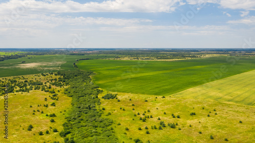 Beautiful top view of Ukrainian landscape. Natural background on a sunny day. Photo of the countryside. © shootik