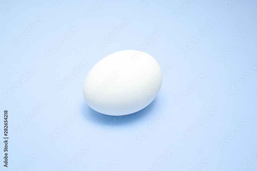 White easter egg on blue background in center. Design, visual art, minimalism White easter egg on blue background in center. Design, visual art, minimalism