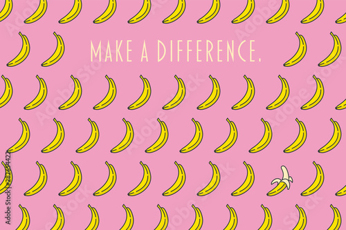 Make a difference motivational poster with bananas pattern on pink background vector illustration