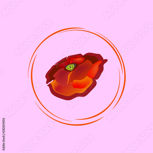Stylized red poppy flower on light background. Memorial Day poster object in center. Vector illustration for holiday.