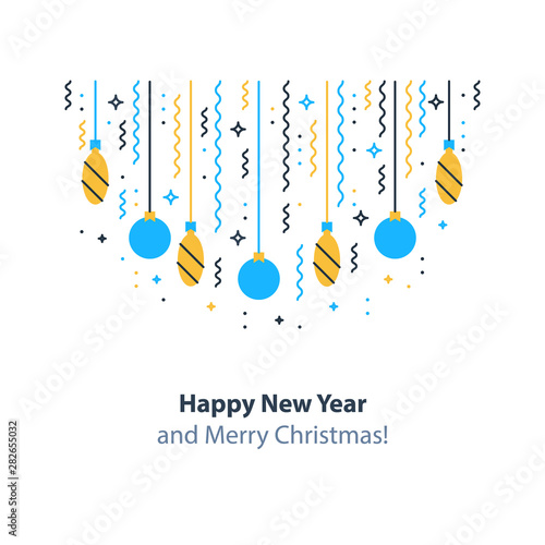 New year decoration element, winter holidays background, Christmas celebration, festive postcard, vector flat illustration