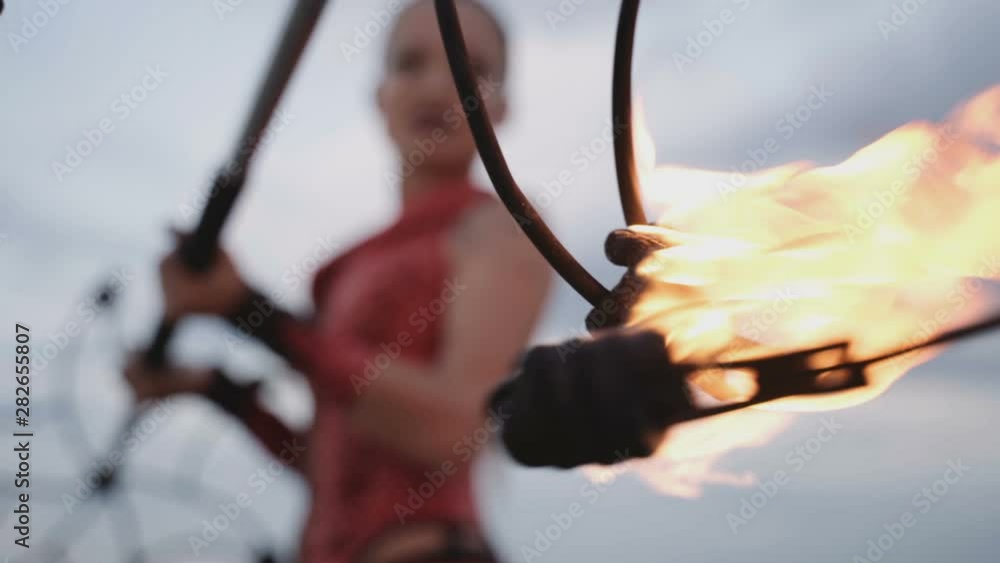 Slow Torch Set fire to a kerosene torch for a fire show. slow motion Stock ビデオ ...