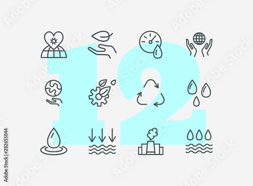 Recycling line icon set. Leaf, globe, hand, manufacture. Ecology concept. Can be used for topics like environment pollution, fresh water, nature