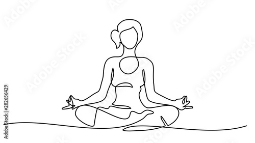 line drawing Woman sitting cross legged meditating