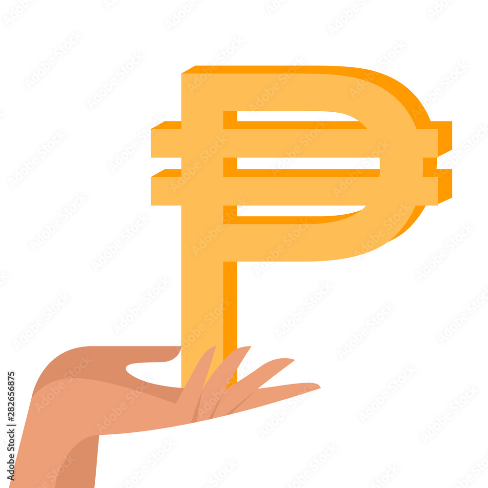 Philippine peso in female hand. Money in hand. Earn money, salary symbol. Flat vector illustration Philippine peso in female hand. Money in hand. Earn money, salary symbol. Flat vector illustration