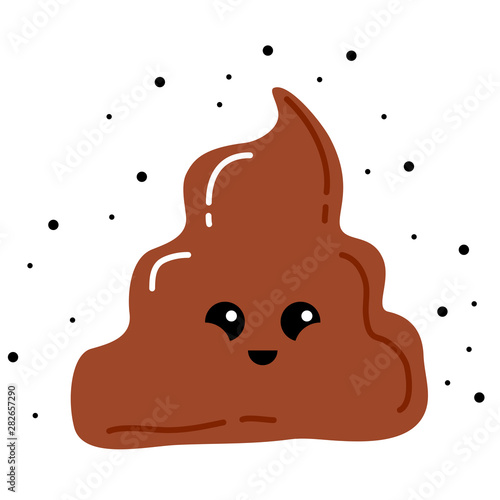 Happy poop design. Pin, patch, stamp, icon, sticker. Emoji. Vector illustration. Hand drawn design