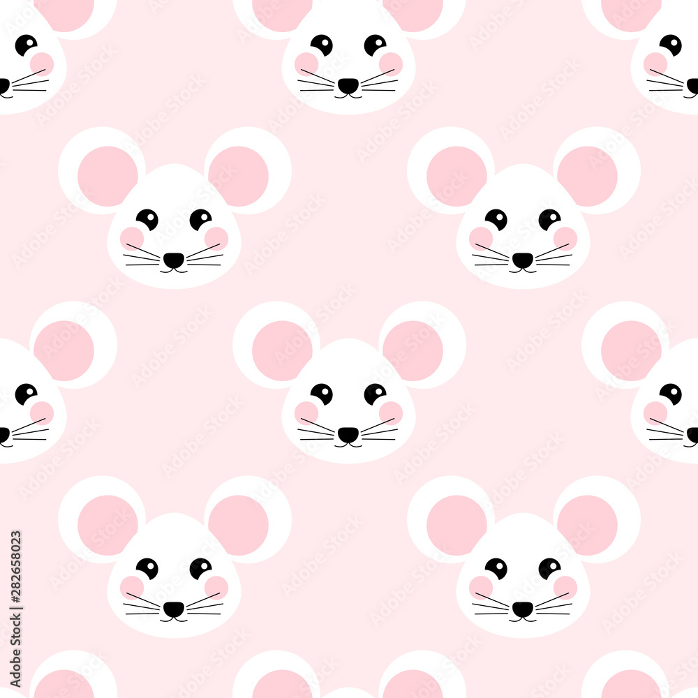 Seamless pattern with white mouse for kids holidays. Cute baby shower vector background. Child style mousy. Christmas or New year seamless pattern with cute mice. Mouse. 2020 Winter background Seamless pattern with white mouse for kids holidays. Cute baby shower vector background. Child style mousy. Christmas or New year seamless pattern with cute mice. Mouse. 2020 Winter background