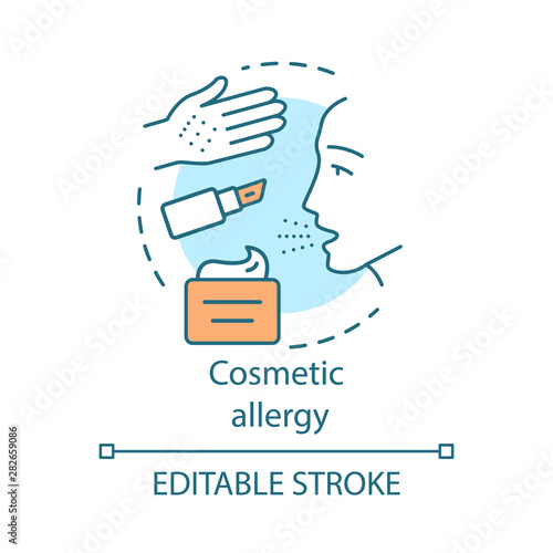 Cosmetic allergy concept icon. Allergic reaction to beauty products idea thin line illustration. Sensitivity to flavors and preservatives in makeup. Vector isolated outline drawing. Editable stroke