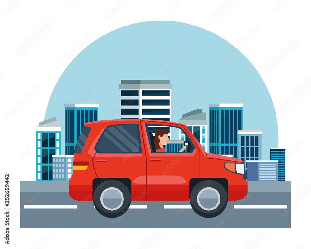 Woman driving SUV vehicle sideview cartoon Woman driving SUV vehicle sideview cartoon
