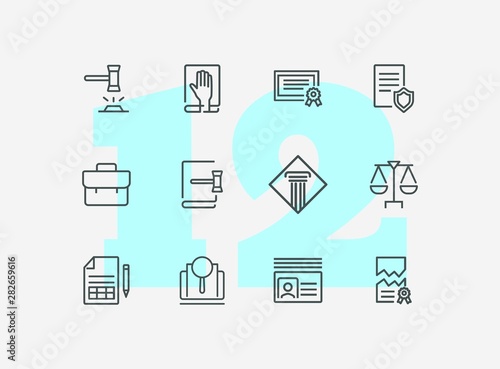 Court line icon set. Gavel, oath, scale. Law concept. Can be used for topics like courthouse, trial, crime