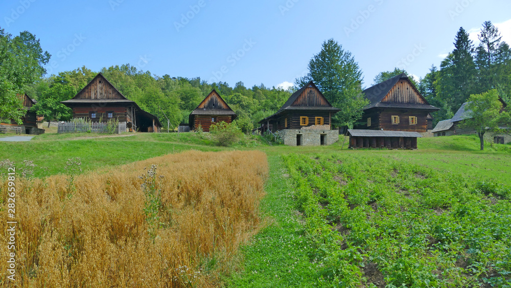 Historical wooden farm houses, Wallachian Open Air Museum, Roznov pod Radhostem, Czech Republic