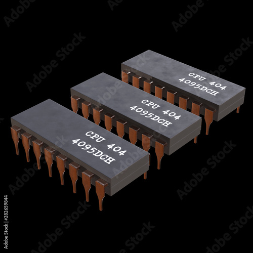 Microchip quantum processor, micro-processor with board electronic CPU 3d render illustration on black photo