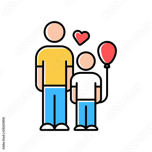 Orphans help color icon. Child adoption program. Volunteering support program for motherless kids. Foster care. Family-type children home. Isolated vector illustration