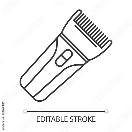 Hair clipper linear icon. Electric hair trimmer. Haircutting machine. Professional man hairstyling. Thin line illustration. Contour symbol. Vector isolated outline drawing. Editable stroke