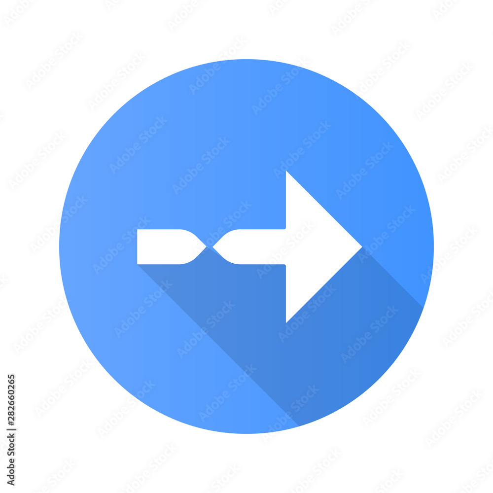 Twisted arrow flat design long shadow glyph icon. Direction arrowhead. Pointing cursor. Arrow indicating rightward. Pointer, indicator. Motion signpost. Navigation sign. Vector silhouette illustration Twisted arrow flat design long shadow glyph icon. Direction arrowhead. Pointing cursor. Arrow indicating rightward. Pointer, indicator. Motion signpost. Navigation sign. Vector silhouette illustration