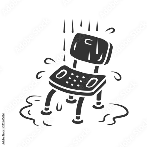 Shower chair glyph icon. Device for physically disabled people. Paralyzed patient personal hygiene equipment. Hospital bathroom. Silhouette symbol. Negative space. Vector isolated illustration