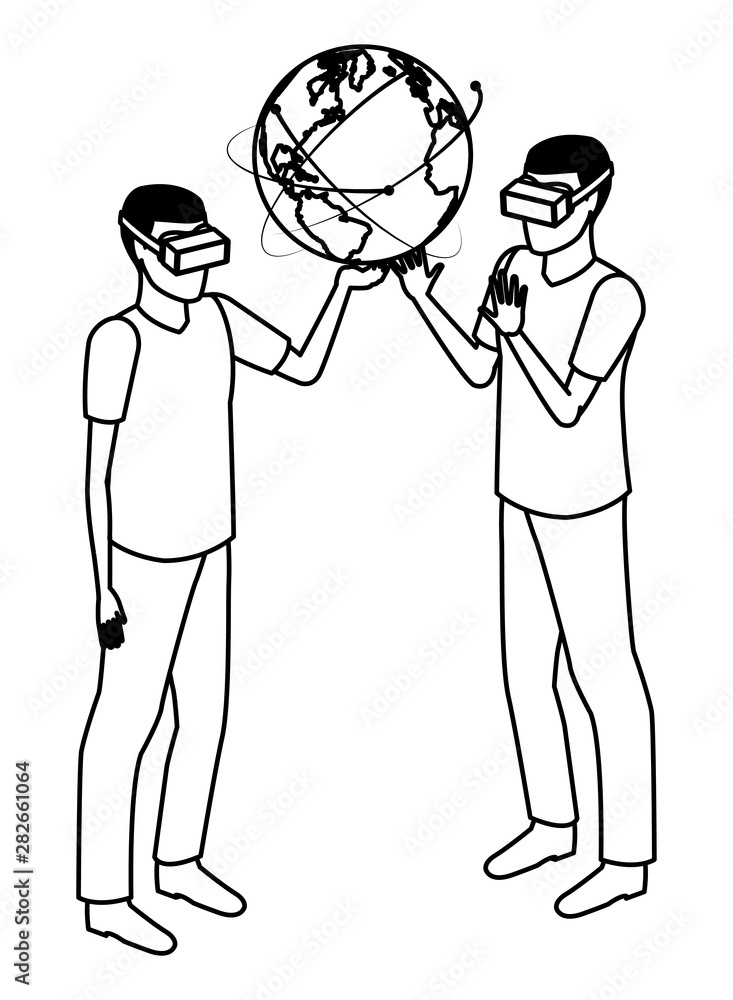 virtual reality technology experience cartoon in black and white virtual reality technology experience cartoon in black and white