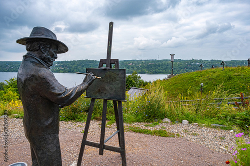 Monument to Russian artist Isaac Levitan on Mount Levitan in Plyos, Russia. photo