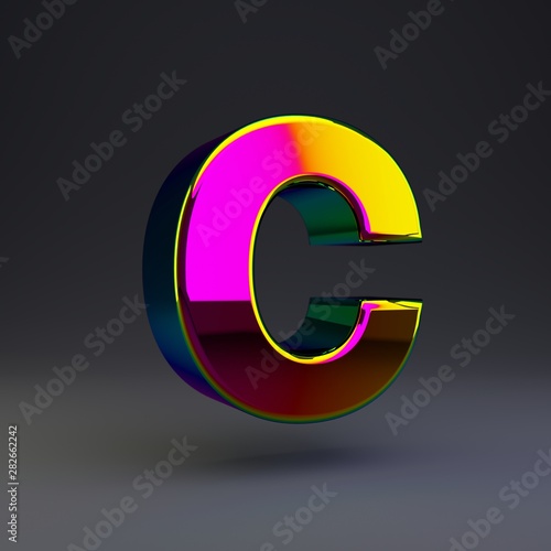 Free Download Holographic 3d letter C uppercase. Glossy font with multicolor reflections and shadow isolated on black background. - GFXLoad