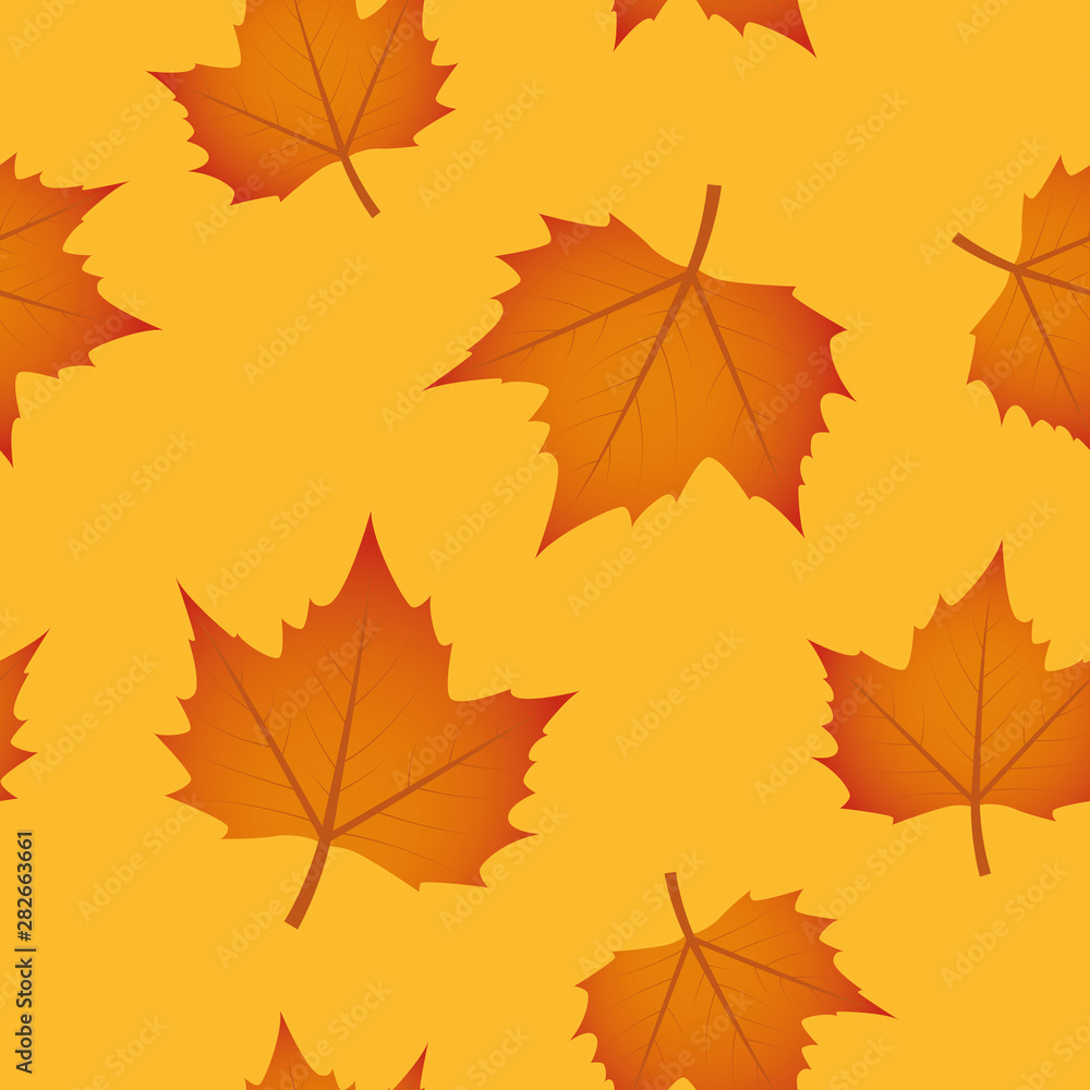 seamless pattern autumn leaves on orange background vector illustration EPS10 seamless pattern autumn leaves on orange background vector illustration EPS10
