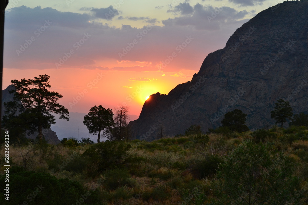 silhouette, mountain sunset