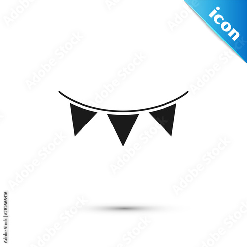 Black Carnival garland with flags icon isolated on white background. Party pennants for birthday celebration, festival and fair decoration. Vector Illustration