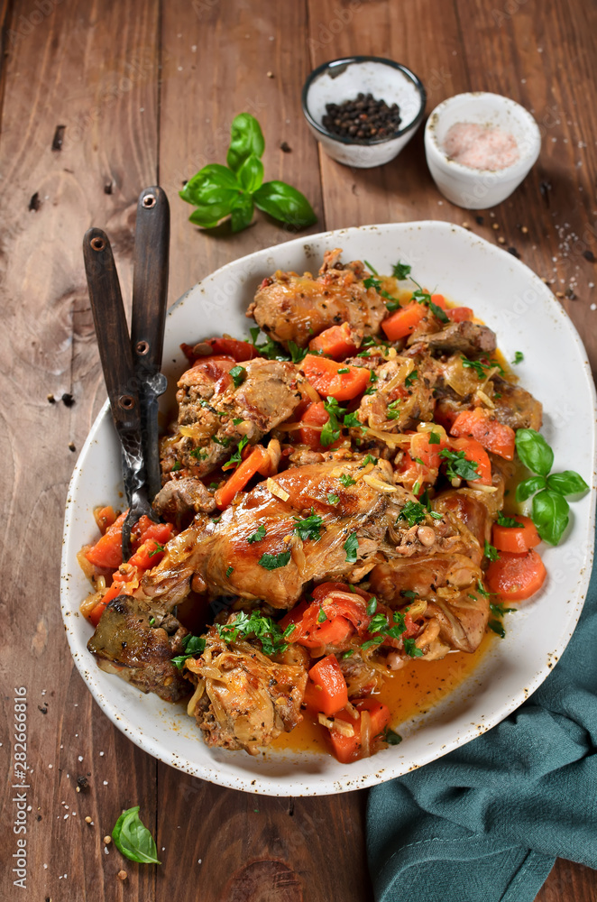 Roasted rabbit with vegetables and white wine sauce Roasted rabbit with vegetables and white wine sauce
