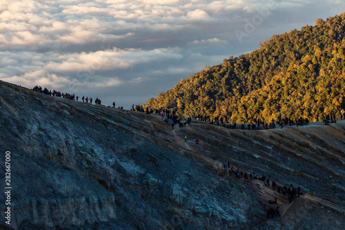 Tourism walk on the Kawah Ijen volcano, Indonesia 