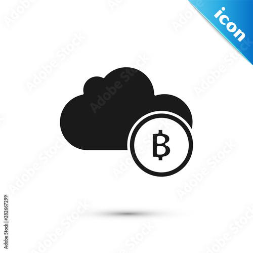 Black Cryptocurrency cloud mining icon isolated on white background. Blockchain technology, bitcoin, digital money market, cryptocoin wallet. Vector Illustration