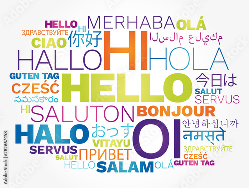 Hello concept word cloud in different languages of the world photo
