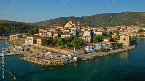 Aerial drone photo from picturesque seaside fishing village and port of historic Galaxidi, Fokida, Greece © aerial-drone