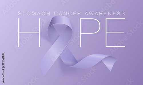 Hope. Stomach Cancer Awareness Calligraphy Poster Design. Realistic Periwinkle Ribbon. November is Cancer Awareness Month. Vector