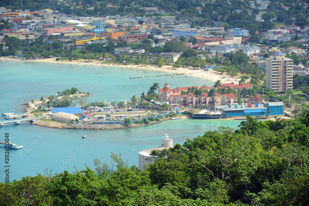 Ocho Rios aerial view from the top of Mystic Mountain, Jamaica.