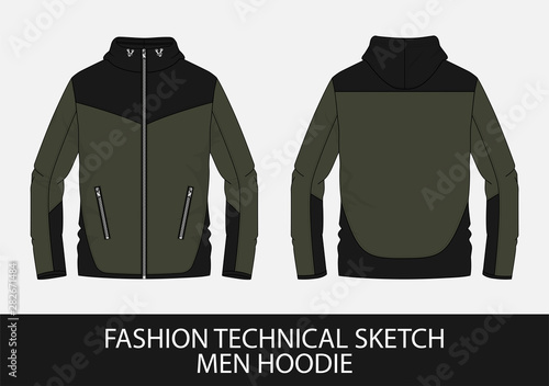 Fashion technical sketch men hoodie in vector graphic