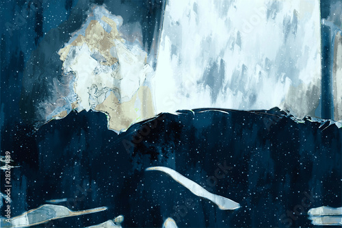 Digital painting of sad man thinking something in bed room, illustration of depression of people