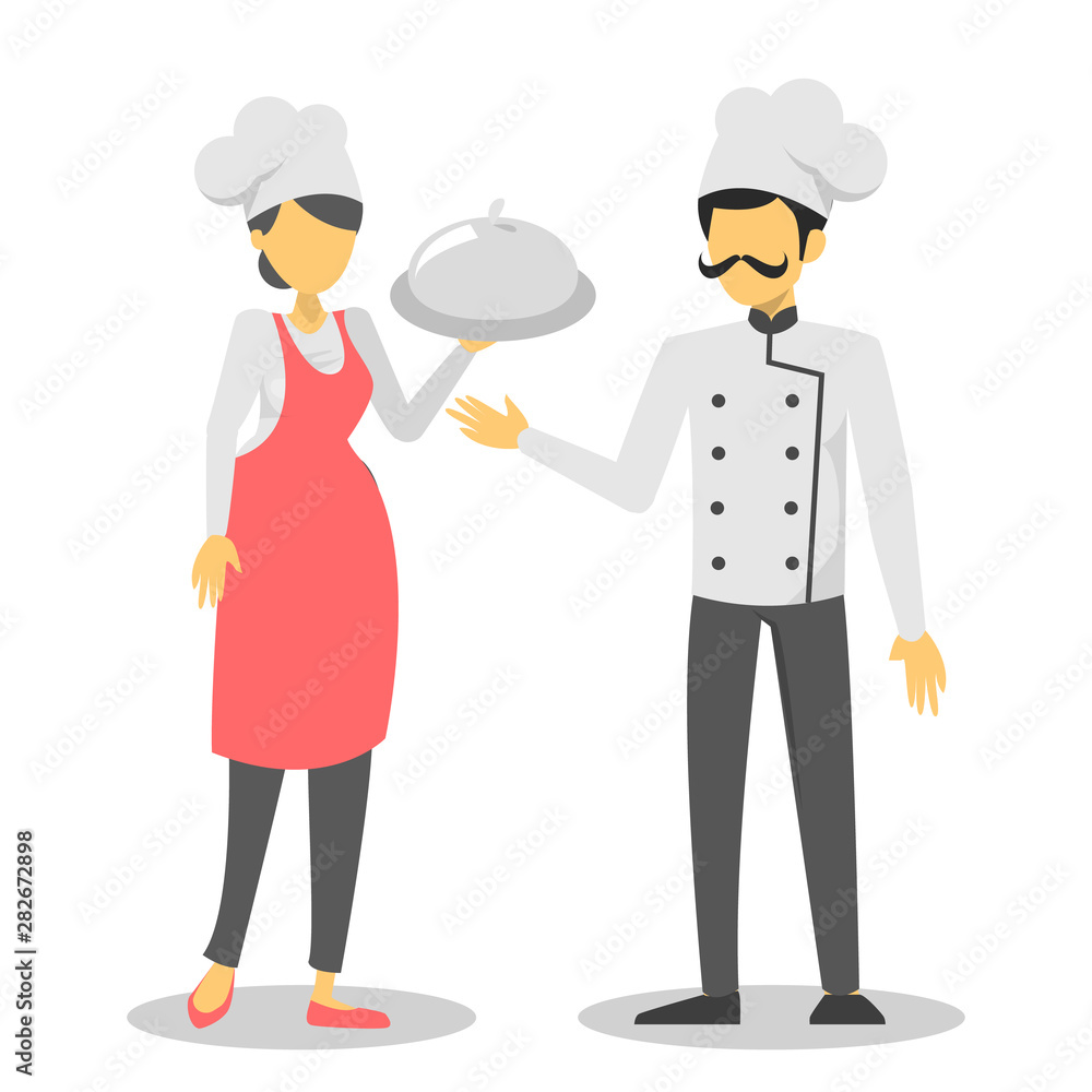 Couple chef character vector isolated. Professionals in uniform Couple chef character vector isolated. Professionals in uniform