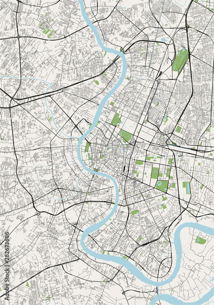 Fototapeta vector map of the city of Bangkok, Krung Thep Maha Nakhon, Kingdom of Thailand