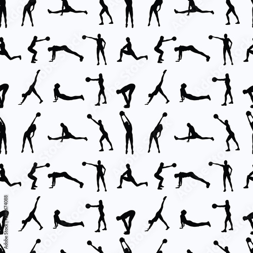 Fitness girl silhouette seamless pattern for print, wallpaper, background, stationary, fabric, textile etc.