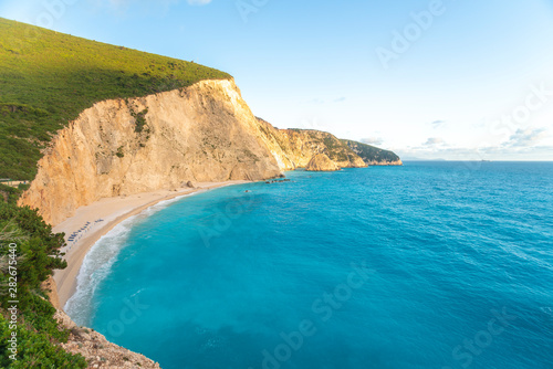 Empty beach in the evening, Porto Katsiki, Lefkada Island, Greece photo