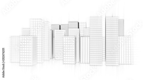 drawing of modern city with skyscrapers (FULL HD)
