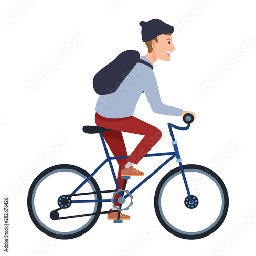 Young man riding on bicycle cartoon © Jemastock