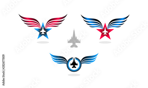 Free Download Logo design concept of star with wings and F16 fighter jet - GFXLoad