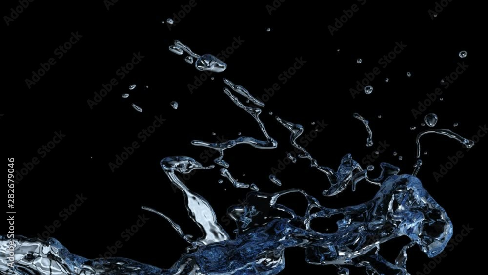 close-up view of blue water splash in slow motion on black, with alpha (FULL HD) close-up view of blue water splash in slow motion on black, with alpha (FULL HD)