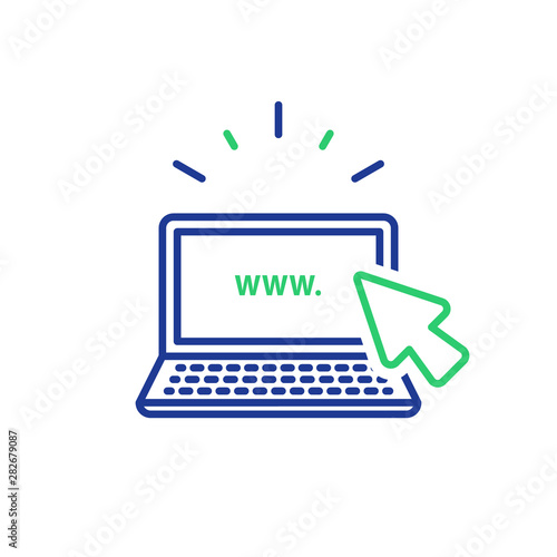 Notebook computer line icon, internet business, web promotion, using laptop