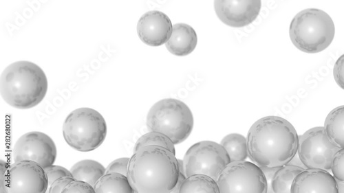 stacked spheres background - falling big white pearls - on white (FULL HD)