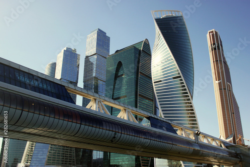 Several modern tall glass buildings in Moscow city
