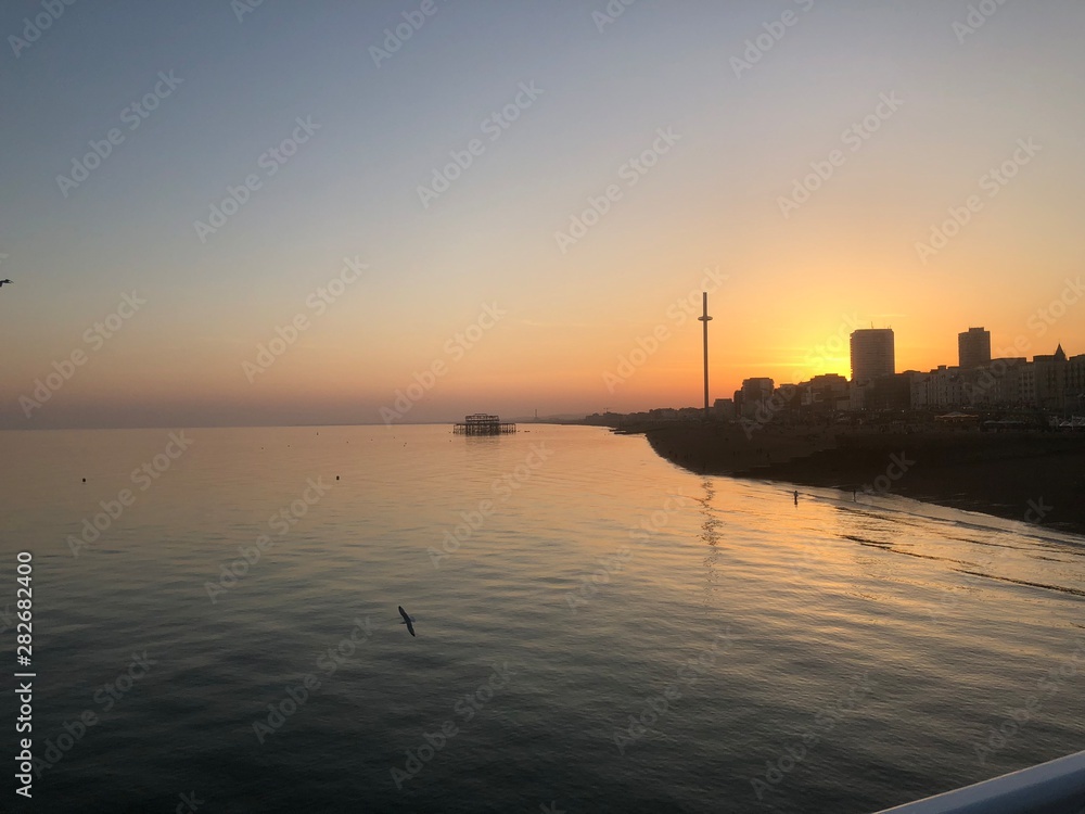 sunset over harbour