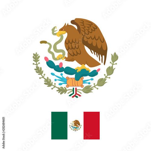 Mexican Coat of Arms simplified, national emblem. Eagle of Mexico.